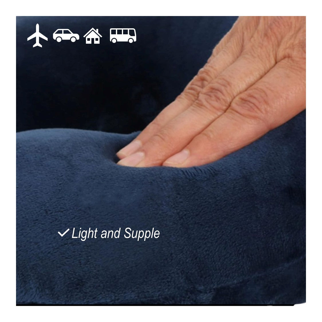 Soft memory foam travel neck pillows in navy blue – U-shaped ergonomic design with button clasp for support and comfort on flights and long journeys